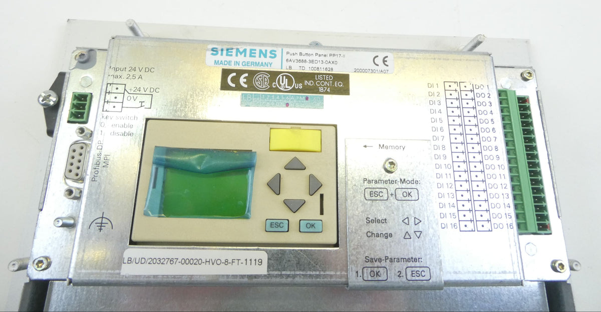 Siemens 6AV3688-3ED13-0AX0 Push Button Panel SIMATIC PP17-II