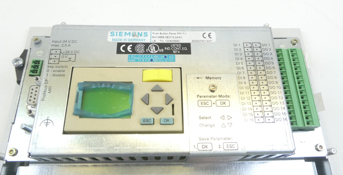 Siemens 6AV3688-3ED13-0AX0 Push Button Panel SIMATIC PP17-II