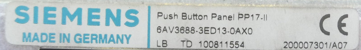Siemens 6AV3688-3ED13-0AX0 Push Button Panel SIMATIC PP17-II