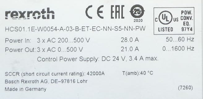 Rexroth IndraDrive CS HCS.01.1E-W0054-A-03-B-ET-EC-NN-S5-NN-PW