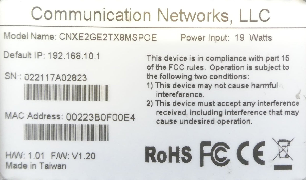 Comnet CNXE2GE2TX8MSPOE Ethernet Switch