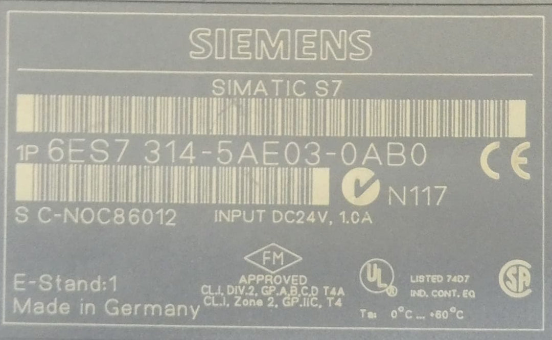 Siemens SIMATIC S7-300 6ES7314-5AE03-0AB0 CPU ohne Schlüssel