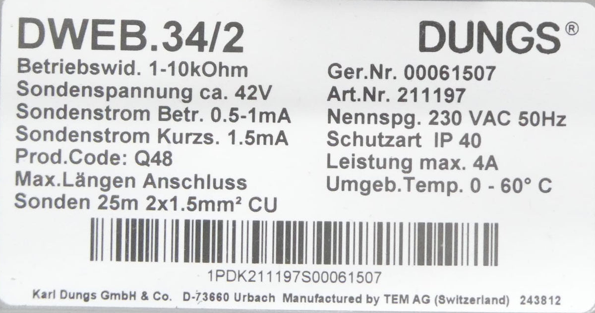 Dungs 211197 Wassermangelsicherung DWEB.24/2 mit Grundplatte